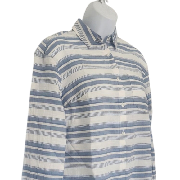 A New Day Womens Striped Tunic Button Down Shirt Oversized XS Blue White Pocket. - Picture 5 of 11